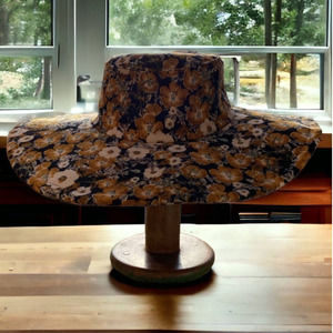NEW Anthropologie Wide Brimmed Floral Corduroy Bucket Sun Hat